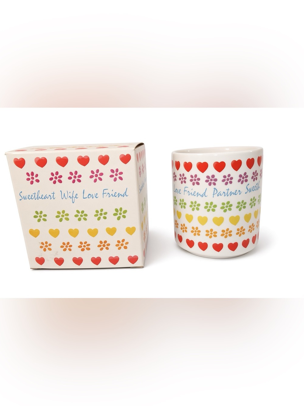 Wife Love Friend Ceramic Mug - Colorful Hearts & Flowers New